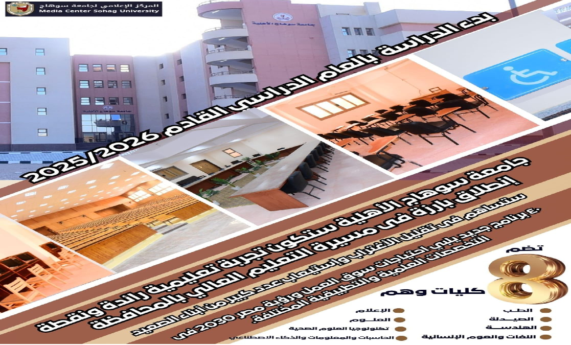 جامعة سوهاج الأهلية تجربة تعليمية رائدة ونقطة إنطلاق بارزة فى مسيرة التعليم العالي بالمحافظة